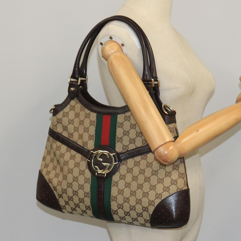 GUCCI GG Canvas interlocking Web Sherry Line Hand Bag White 114875 yk15870