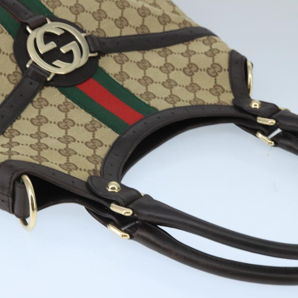 GUCCI GG Canvas interlocking Web Sherry Line Hand Bag White 114875 yk15870
