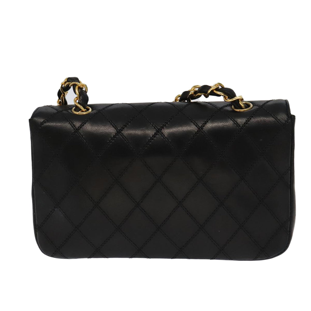 CHANEL Bicolore Chain Deca COCO Mark Bag Lamb Skin Black CC yk15897