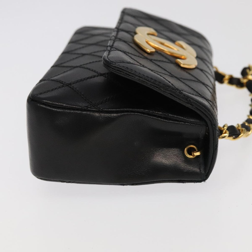 CHANEL Bicolore Chain Deca COCO Mark Bag Lamb Skin Black CC yk15897