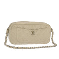 CHANEL Matelasse Chain Hand Bag Lamb Skin White Silver CC yk15902