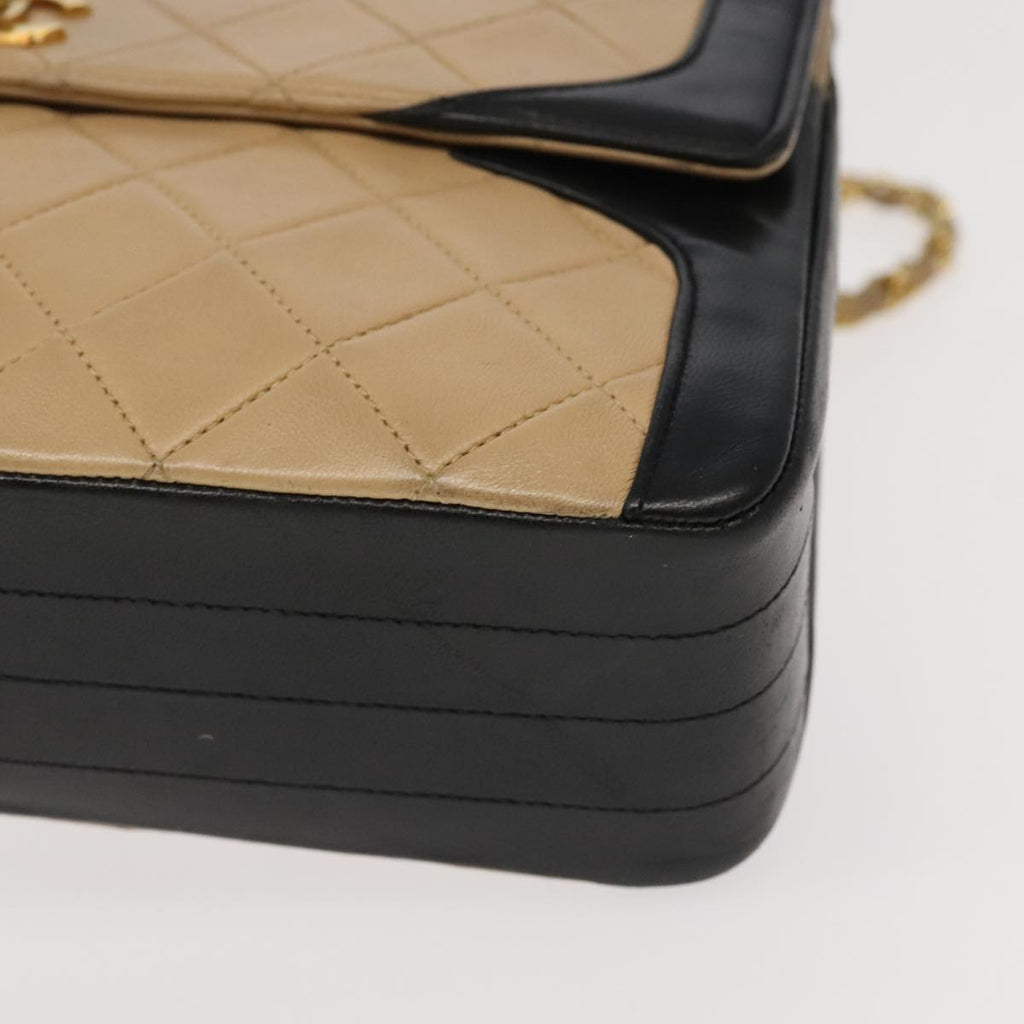 CHANEL Matelasse Chain Hand Bag Lamb Skin Beige Gold CC yk15903