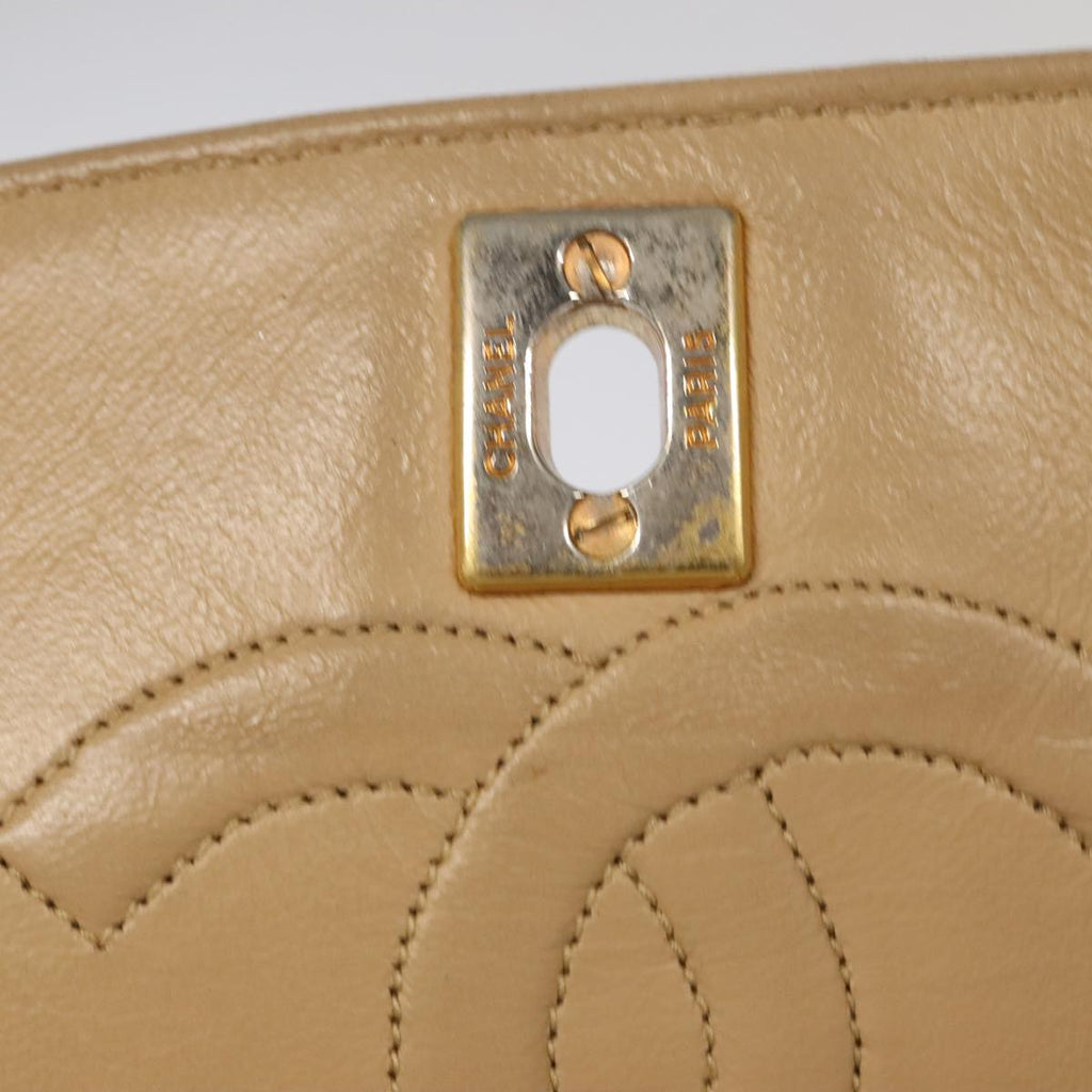 CHANEL Matelasse Chain Hand Bag Lamb Skin Beige Gold CC yk15903