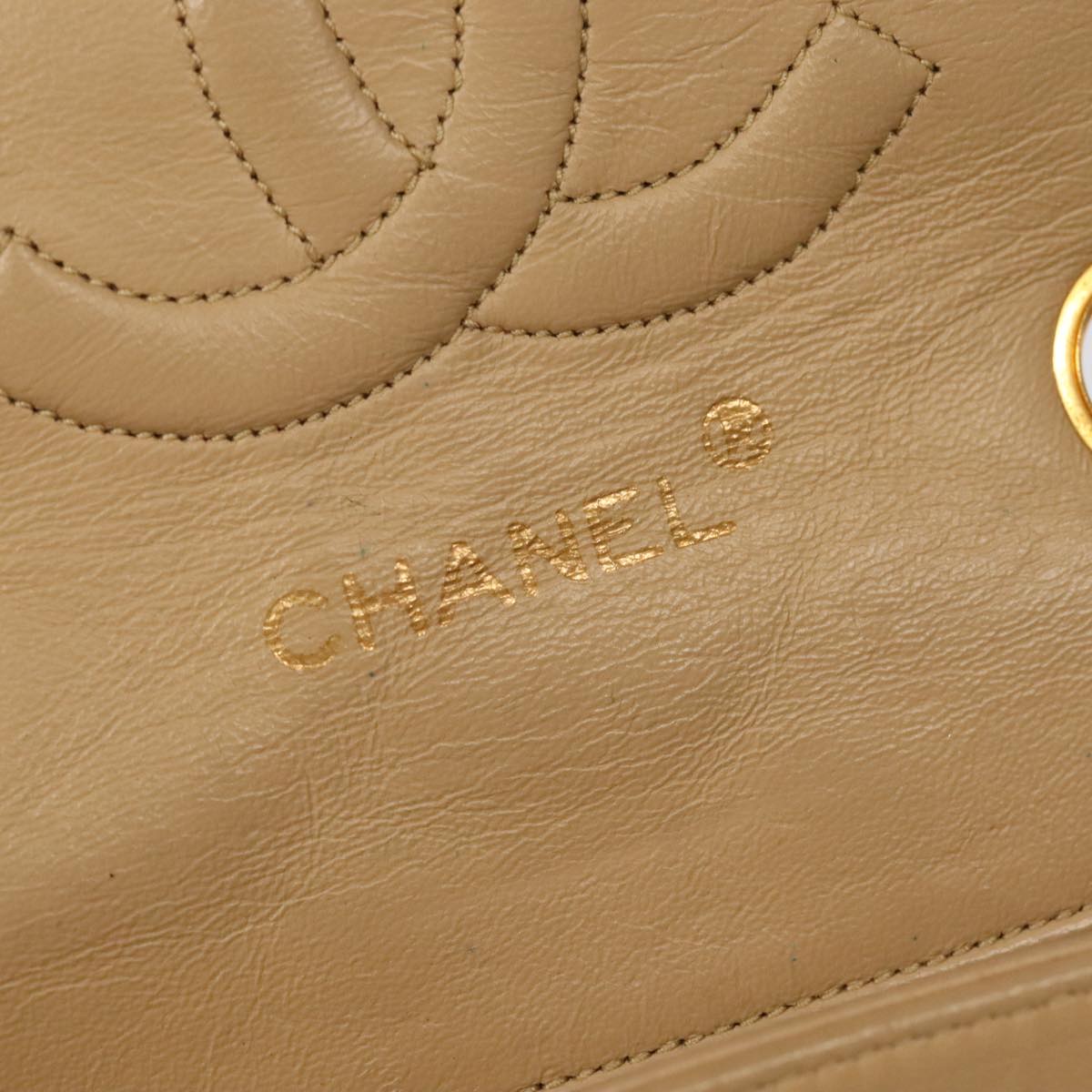 CHANEL Matelasse Chain Hand Bag Lamb Skin Beige Gold CC yk15903