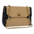 CHANEL Matelasse Chain Hand Bag Lamb Skin Beige Gold CC yk15903