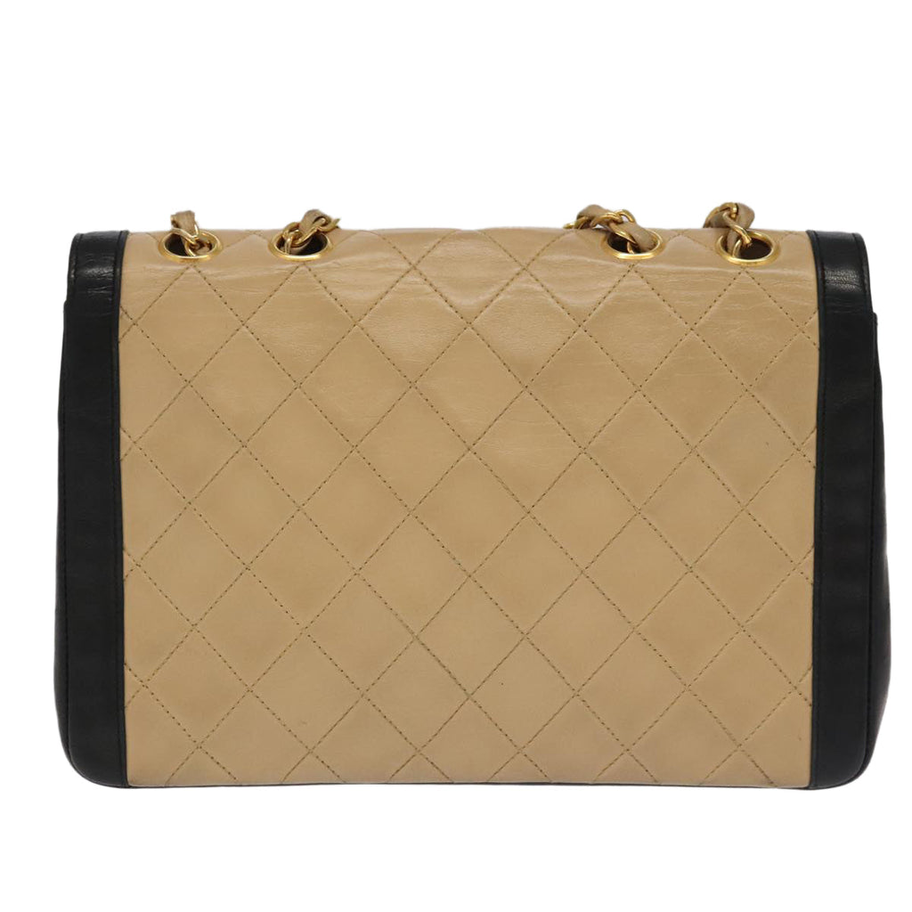 CHANEL Matelasse Chain Hand Bag Lamb Skin Beige Gold CC yk15903