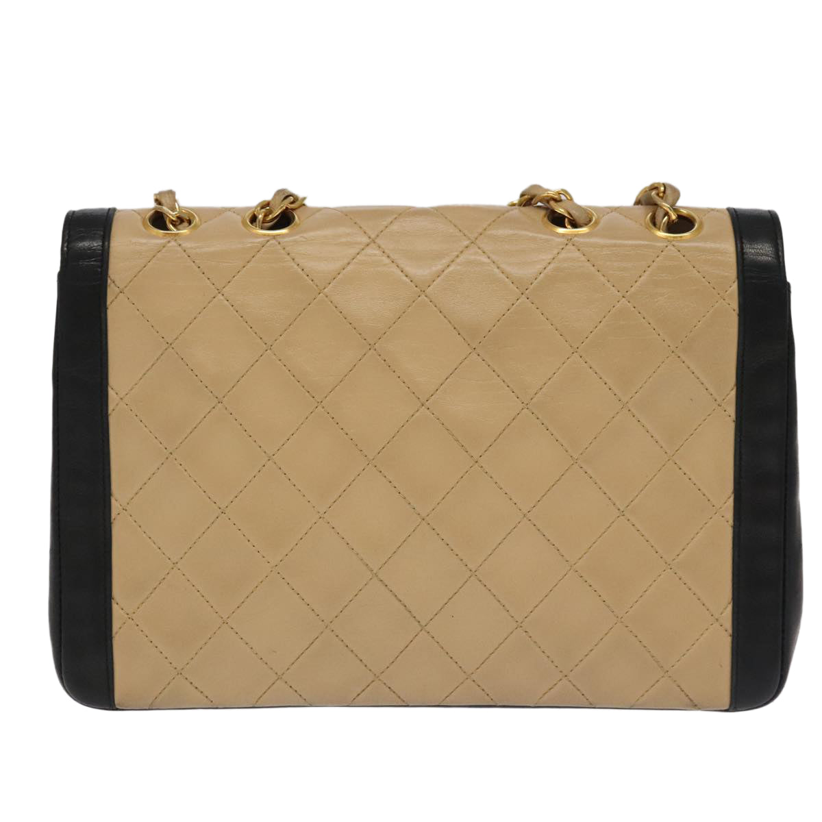 CHANEL Matelasse Chain Hand Bag Lamb Skin Beige Gold CC yk15903