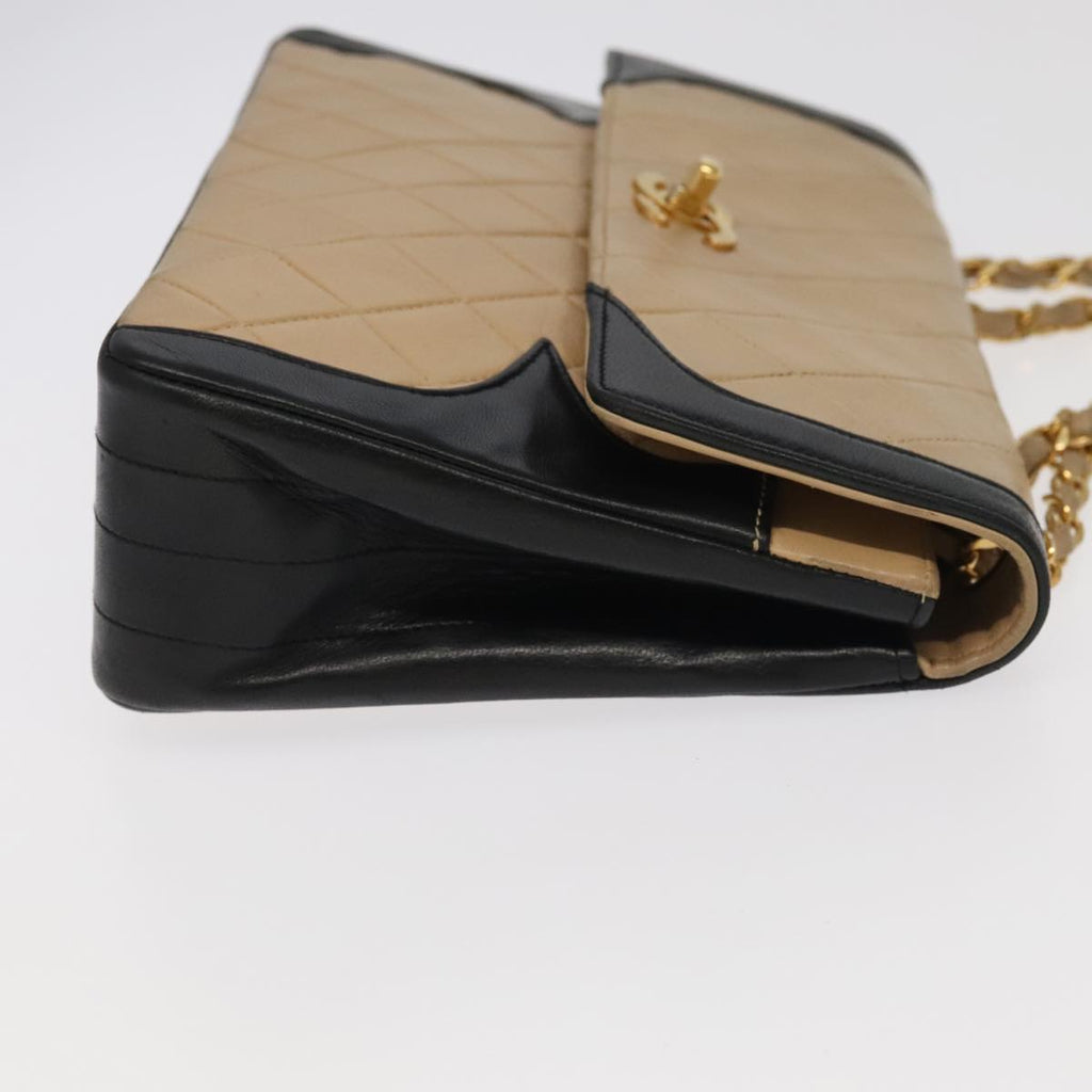CHANEL Matelasse Chain Hand Bag Lamb Skin Beige Gold CC yk15903