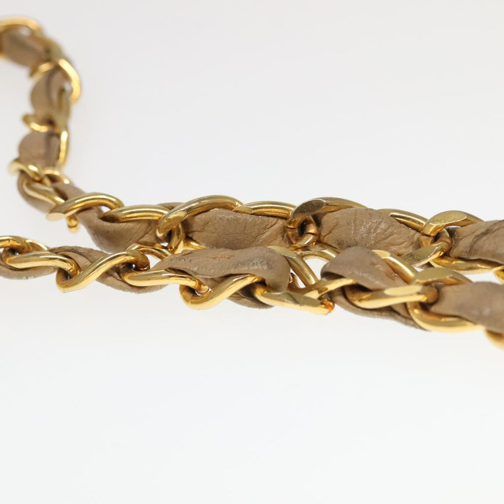 CHANEL Matelasse Chain Hand Bag Lamb Skin Beige Gold CC yk15903