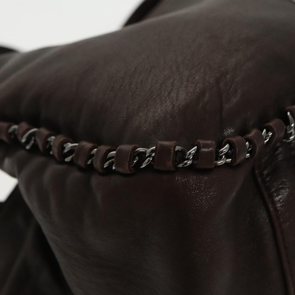 CHANEL Chain Hand Bag Lamb Skin Brown CC yk15907A