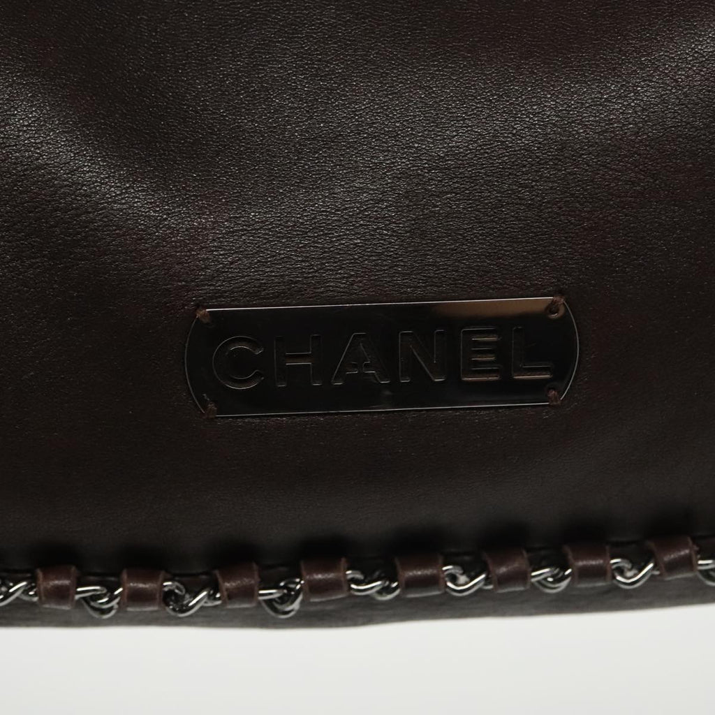 CHANEL Chain Hand Bag Lamb Skin Brown CC yk15907A