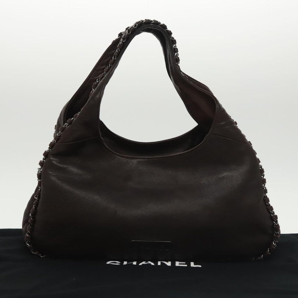 CHANEL Chain Hand Bag Lamb Skin Brown CC yk15907A
