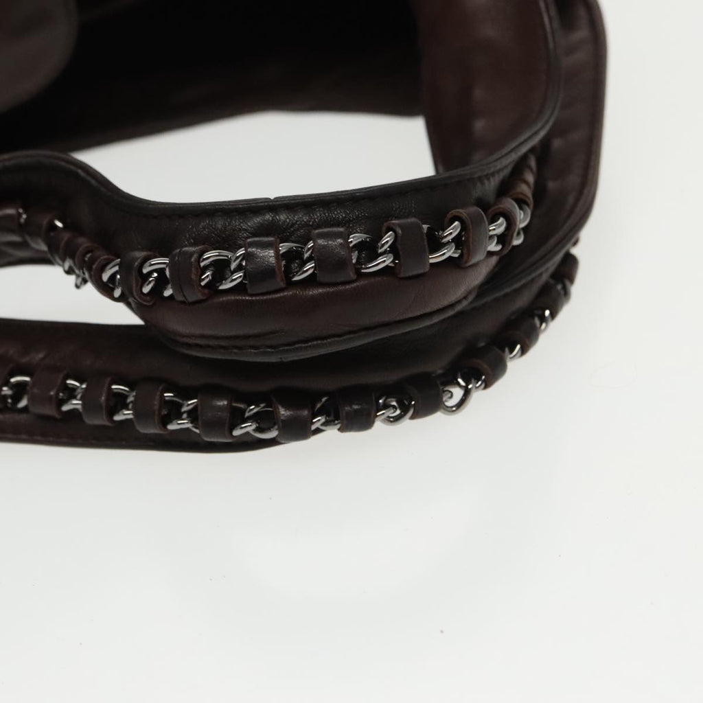 CHANEL Chain Hand Bag Lamb Skin Brown CC yk15907A