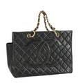 CHANEL Matelasse Chain Hand Bag Lamb Skin Black Gold CC yk15908A