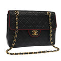 CHANEL Matelasse Turn Lock Chain Bag Lamb Skin Black Gold CC yk15912A