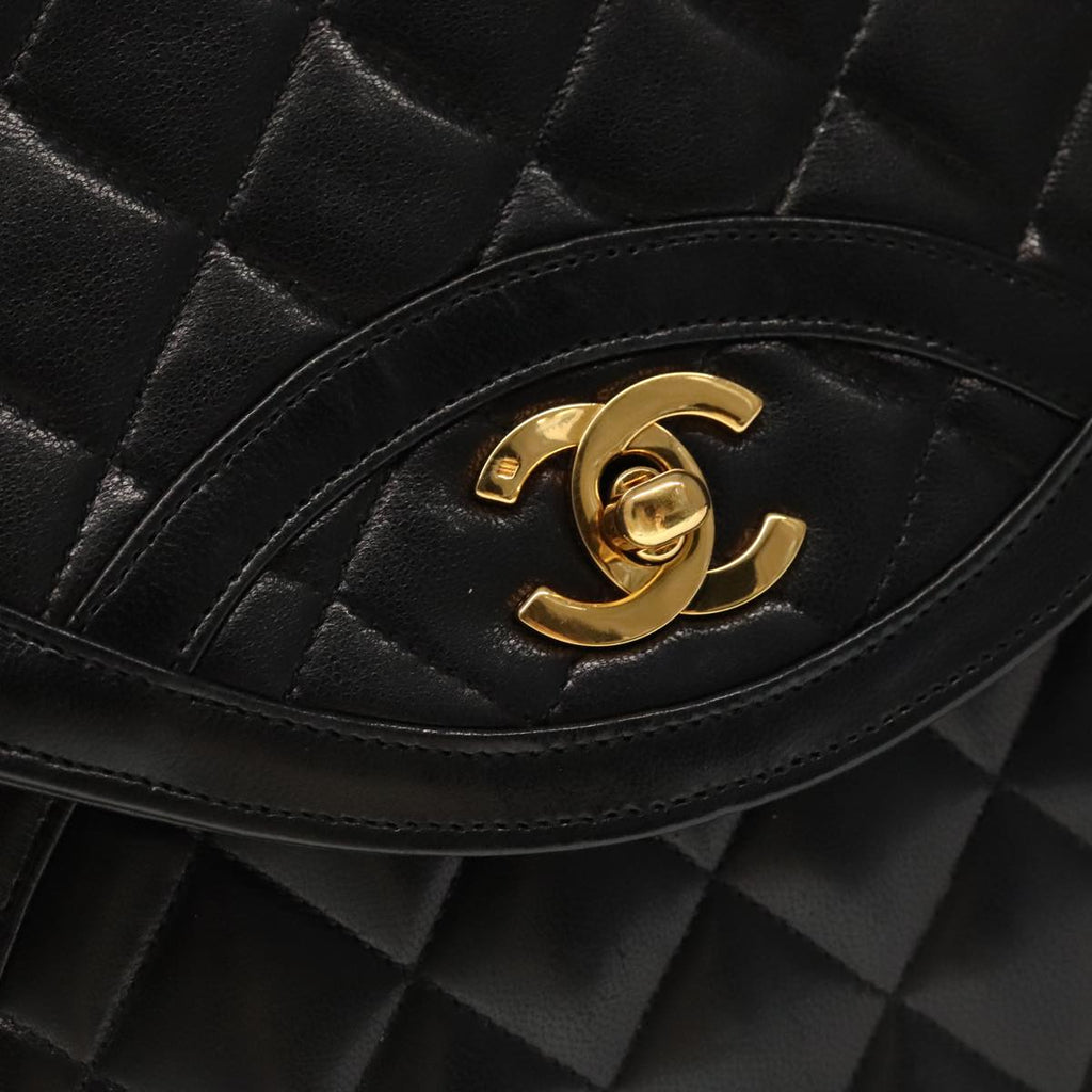 CHANEL Matelasse Chain Hand Bag Lamb Skin Black Gold CC yk15914A
