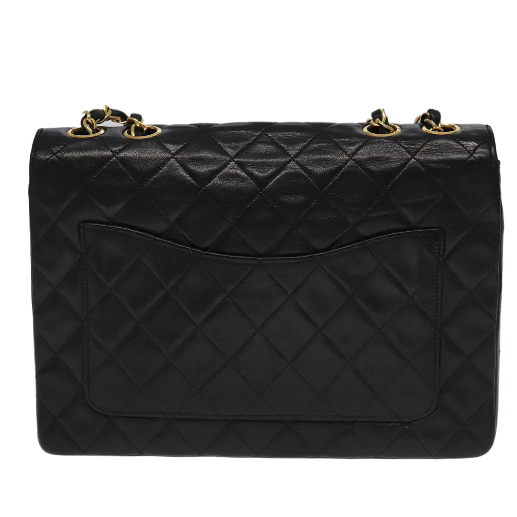 CHANEL Matelasse Chain Hand Bag Lamb Skin Black Gold CC yk15914A
