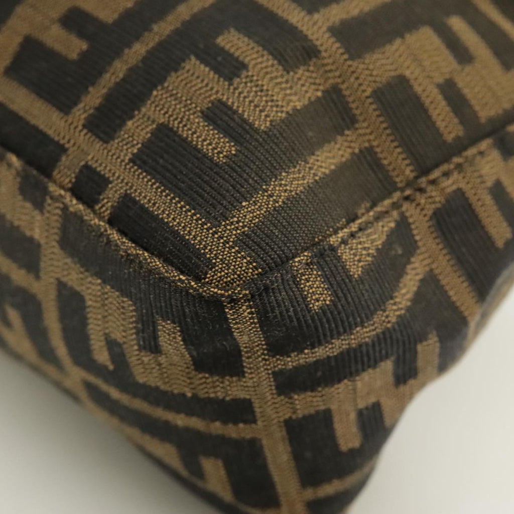 FENDI Zucca Canvas Hand Bag Brown Black gold yk15970