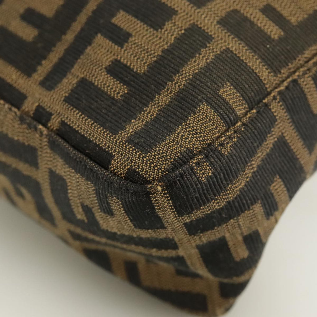 FENDI Zucca Canvas Hand Bag Brown Black gold yk15970