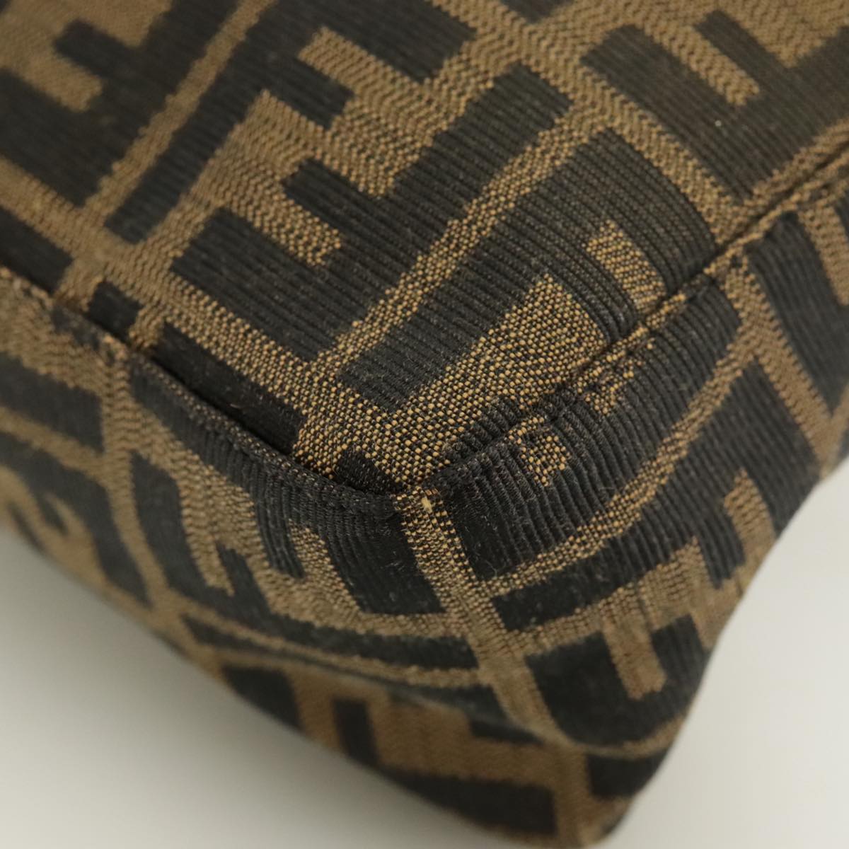 FENDI Zucca Canvas Hand Bag Brown Black gold yk15970