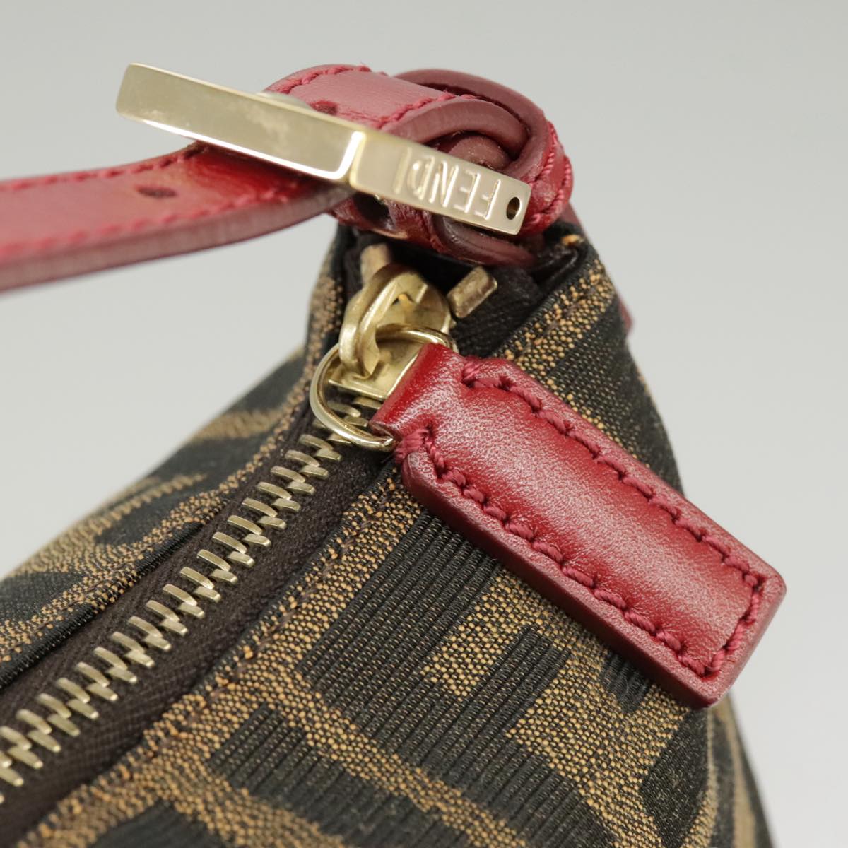 FENDI Zucca Canvas Hand Bag Brown Black gold yk15970