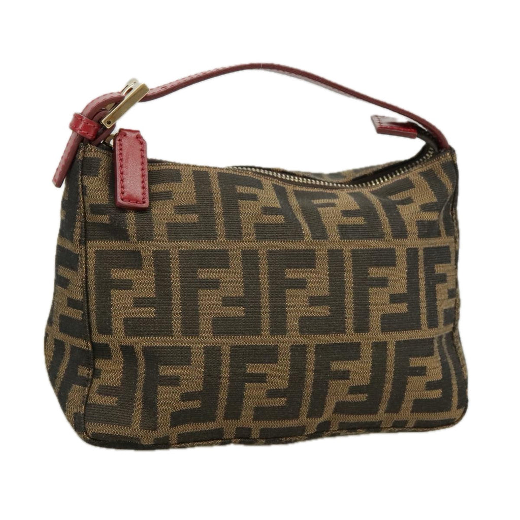 FENDI Zucca Canvas Hand Bag Brown Black gold yk15970
