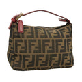 FENDI Zucca Canvas Hand Bag Brown Black gold yk15970