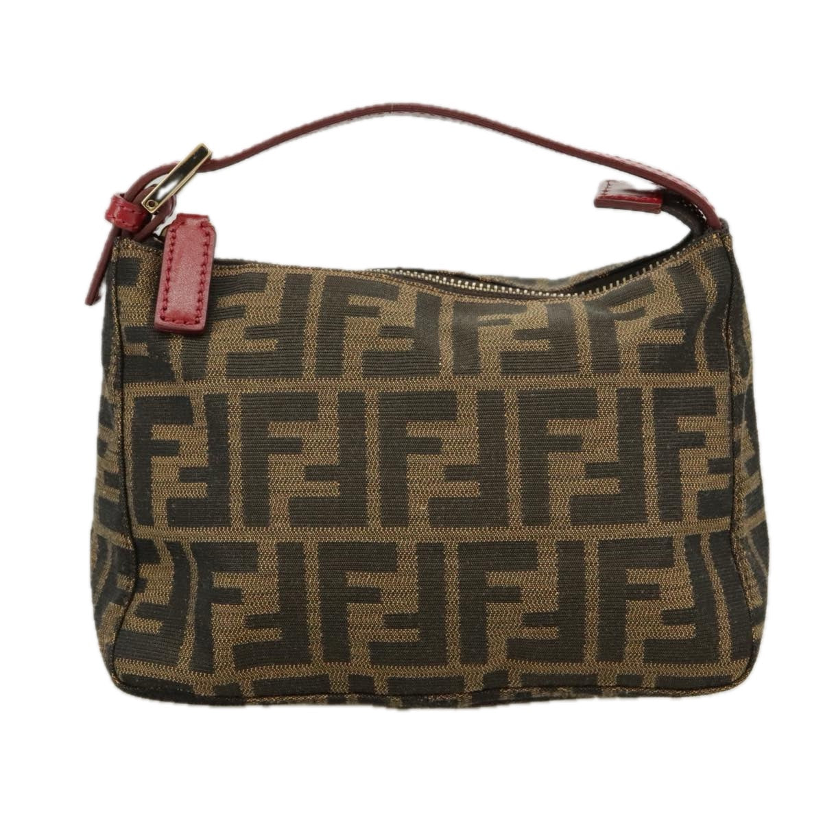 FENDI Zucca Canvas Hand Bag Brown Black gold yk15970