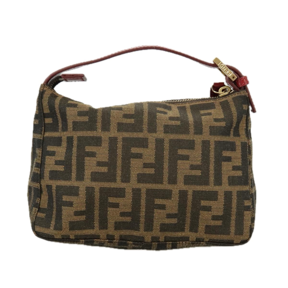 FENDI Zucca Canvas Hand Bag Brown Black gold yk15970