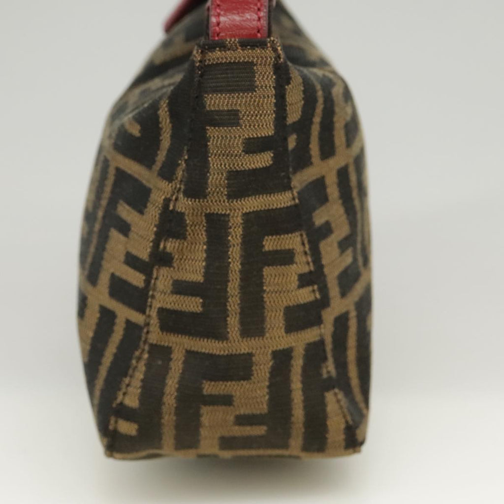 FENDI Zucca Canvas Hand Bag Brown Black gold yk15970