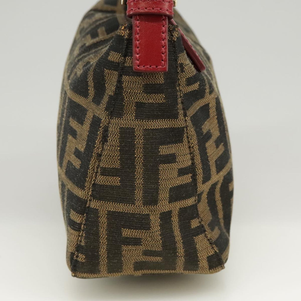 FENDI Zucca Canvas Hand Bag Brown Black gold yk15970