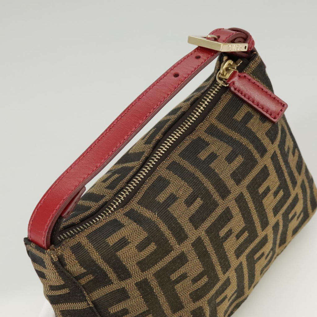 FENDI Zucca Canvas Hand Bag Brown Black gold yk15970