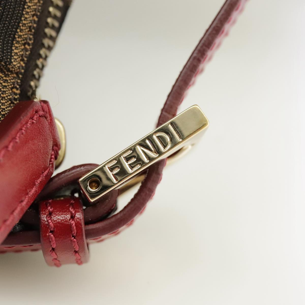 FENDI Zucca Canvas Hand Bag Brown Black gold yk15970