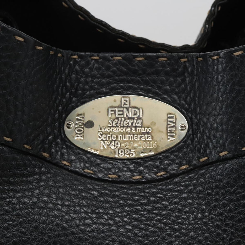 FENDI Celeria Tote Bag Leather Black Gold yk15995