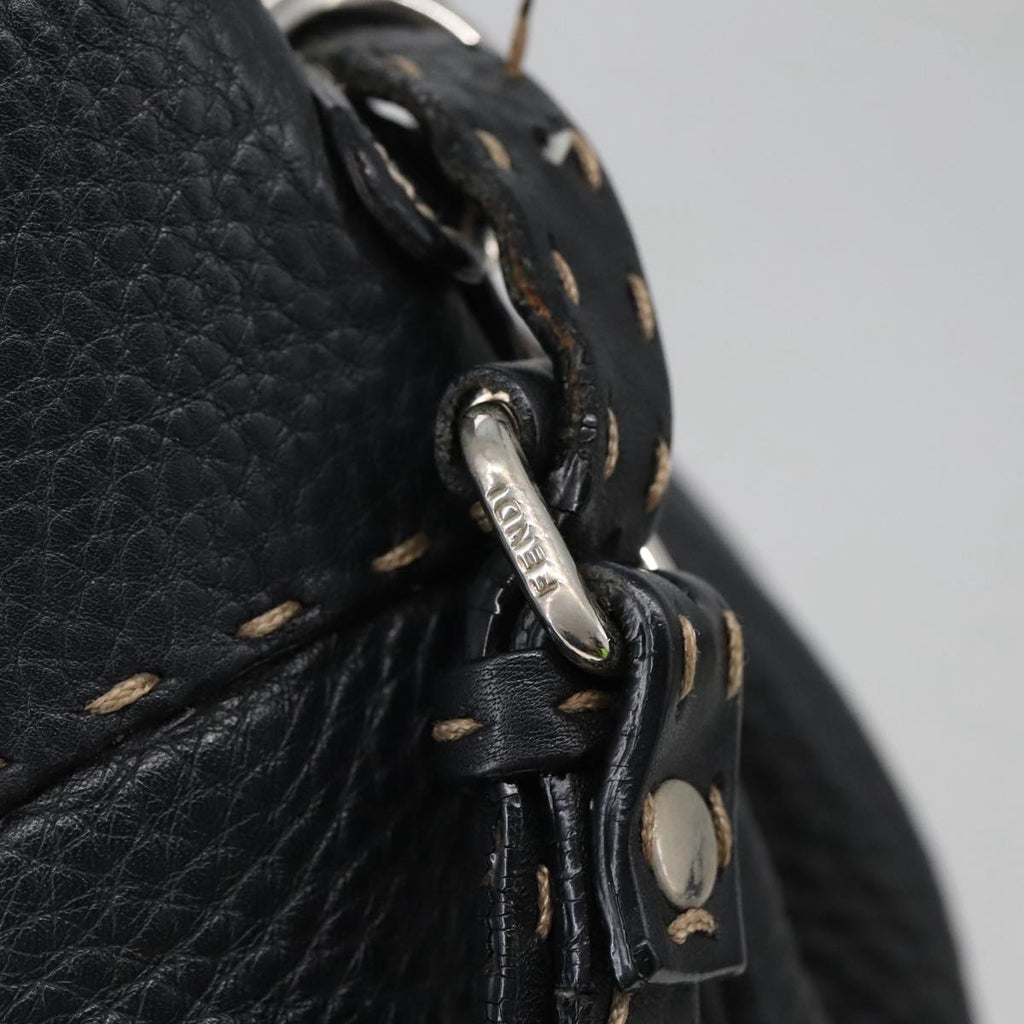 FENDI Celeria Tote Bag Leather Black Gold yk15995