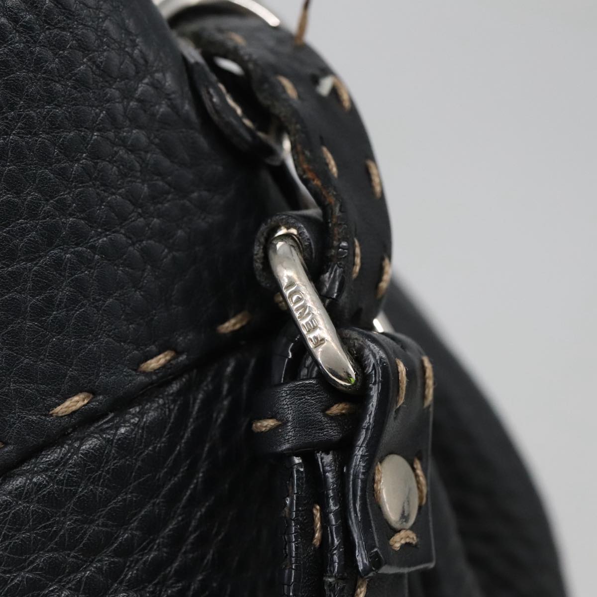 FENDI Celeria Tote Bag Leather Black Gold yk15995