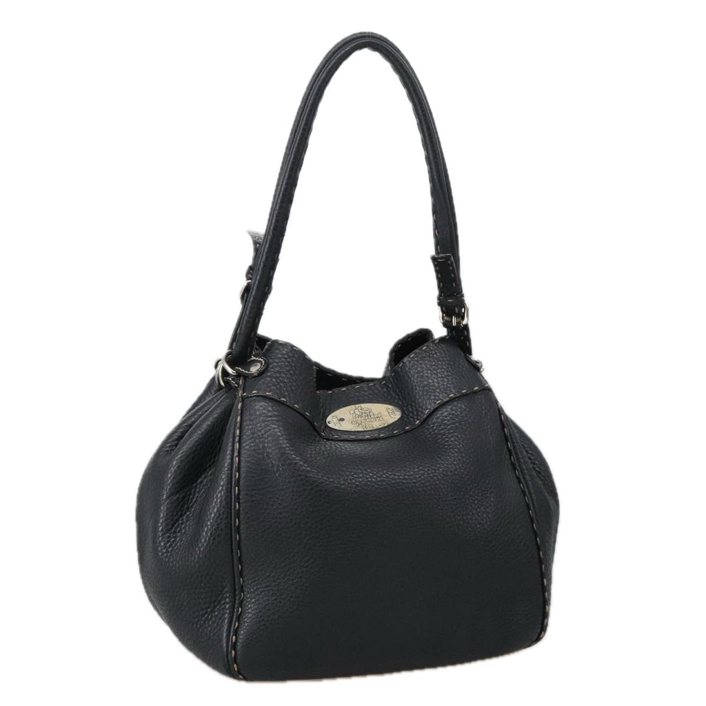 FENDI Celeria Tote Bag Leather Black Gold yk15995