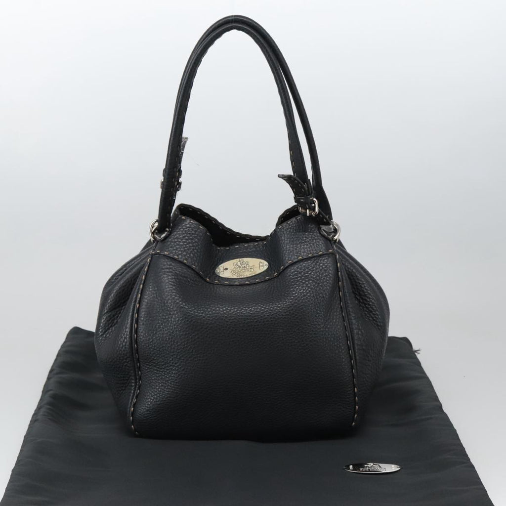 FENDI Celeria Tote Bag Leather Black Gold yk15995