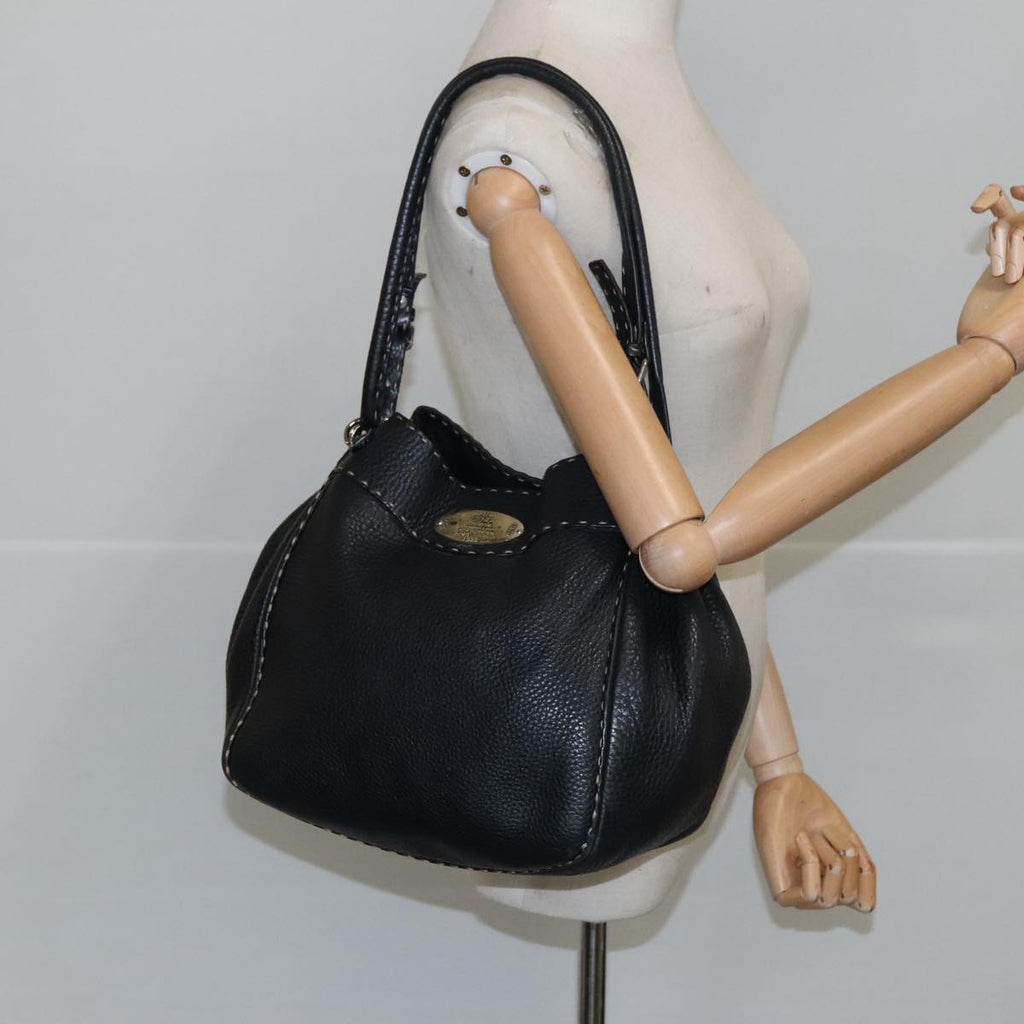 FENDI Celeria Tote Bag Leather Black Gold yk15995
