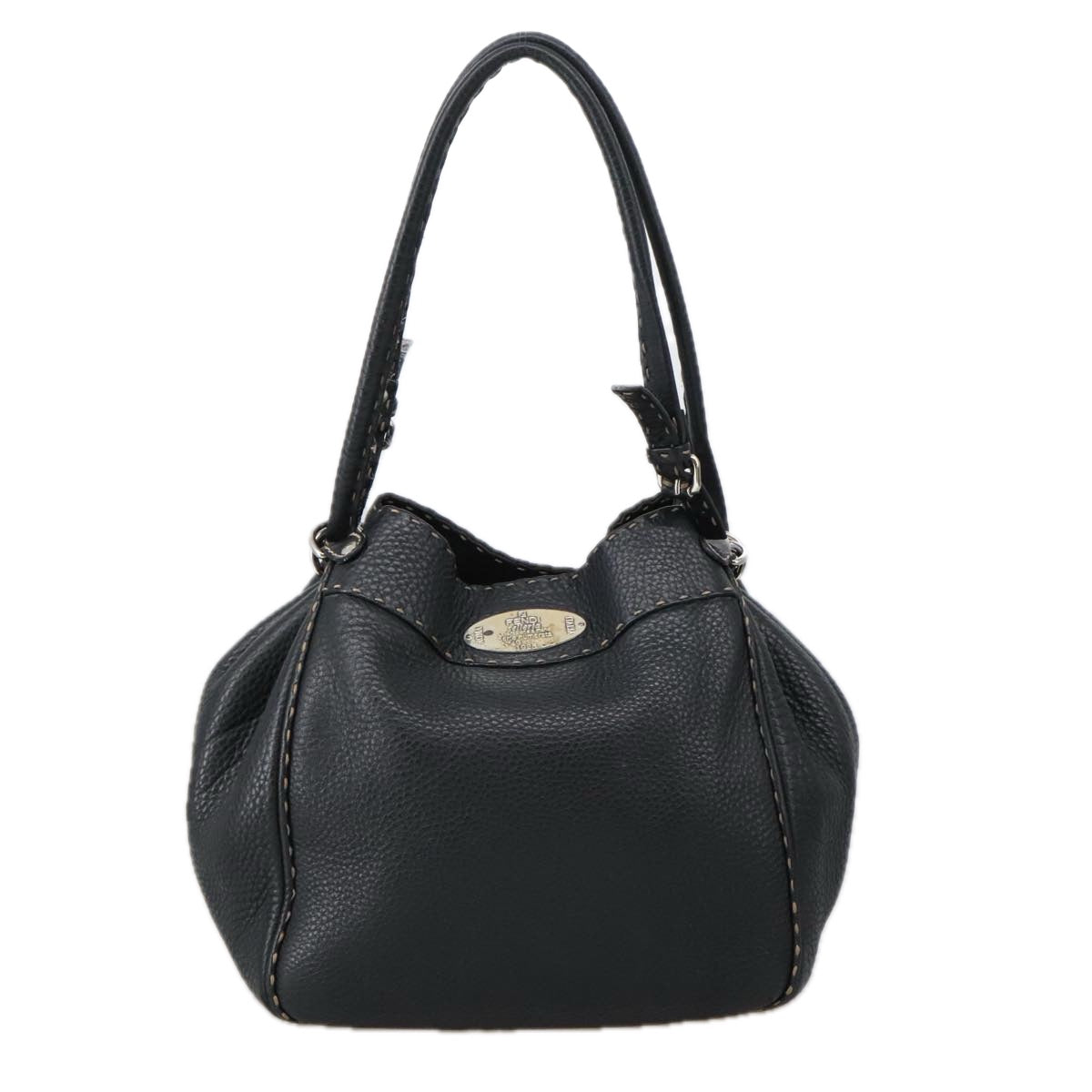 FENDI Celeria Tote Bag Leather Black Gold yk15995