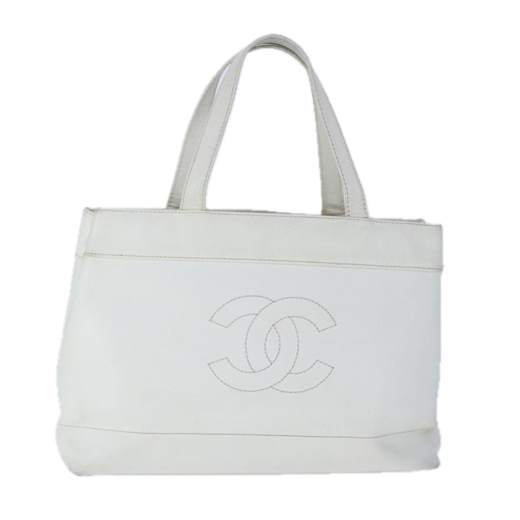CHANEL COCO Mark Tote Bag Caviar Skin White CC yk16094