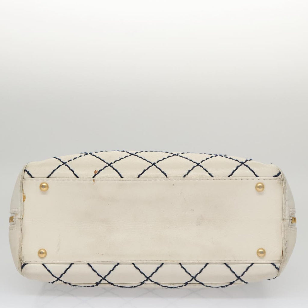 CHANEL Wild stitch Hand Bag Leather White Gold CC yk16095