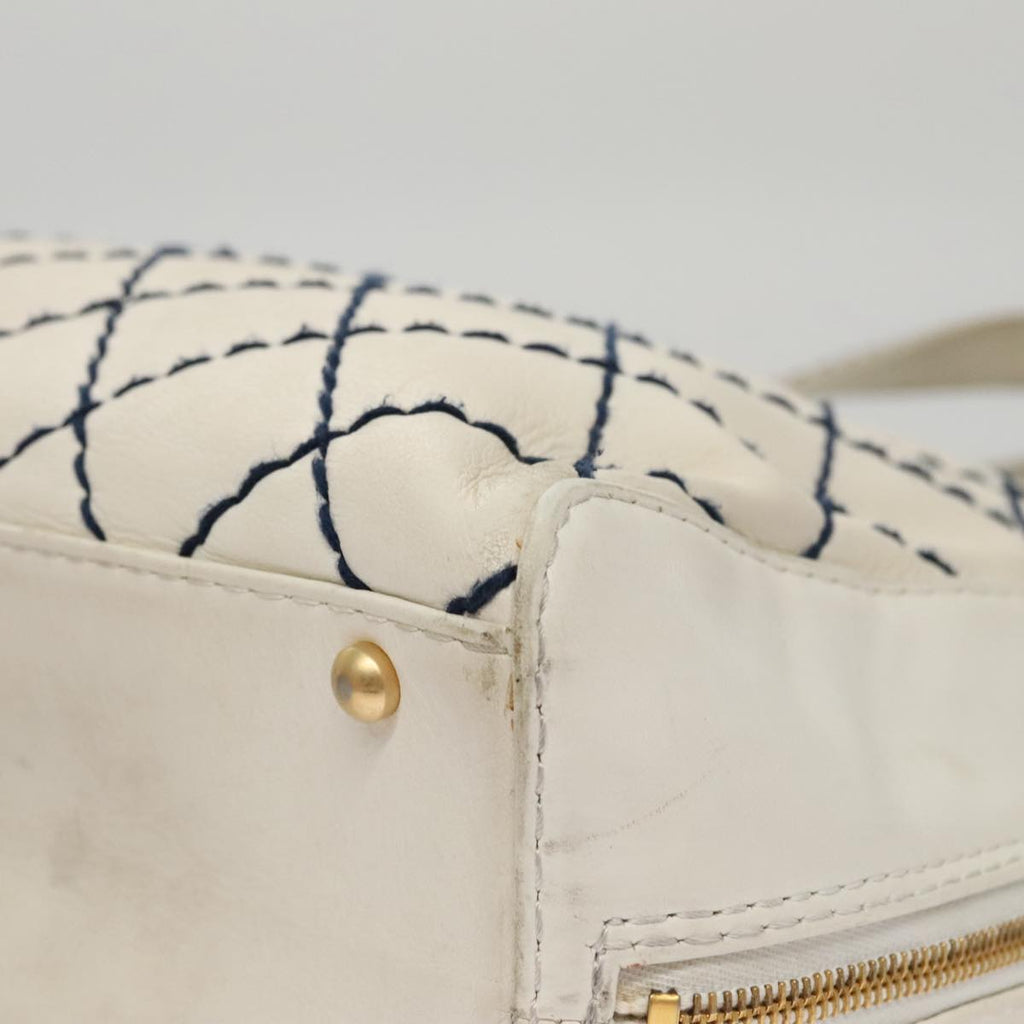 CHANEL Wild stitch Hand Bag Leather White Gold CC yk16095