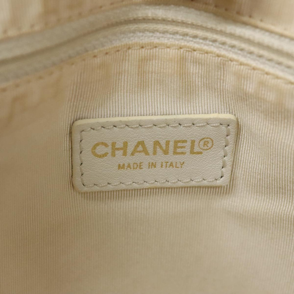 CHANEL Wild stitch Hand Bag Leather White Gold CC yk16095