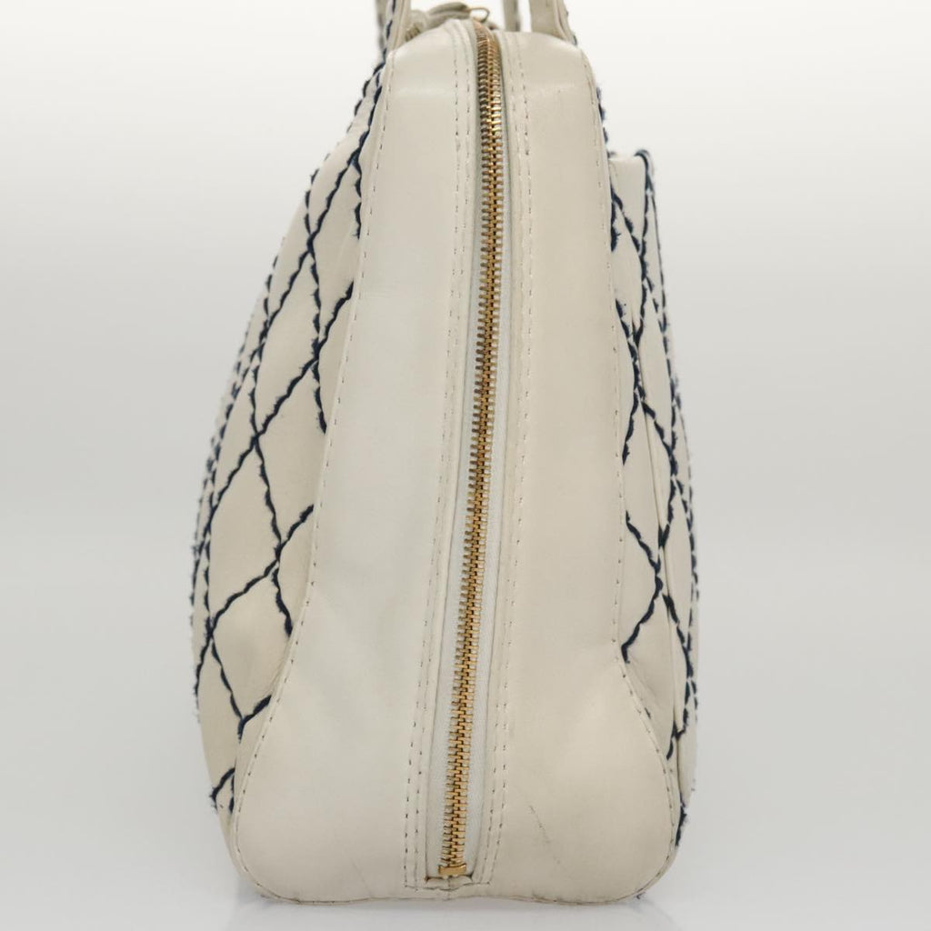 CHANEL Wild stitch Hand Bag Leather White Gold CC yk16095
