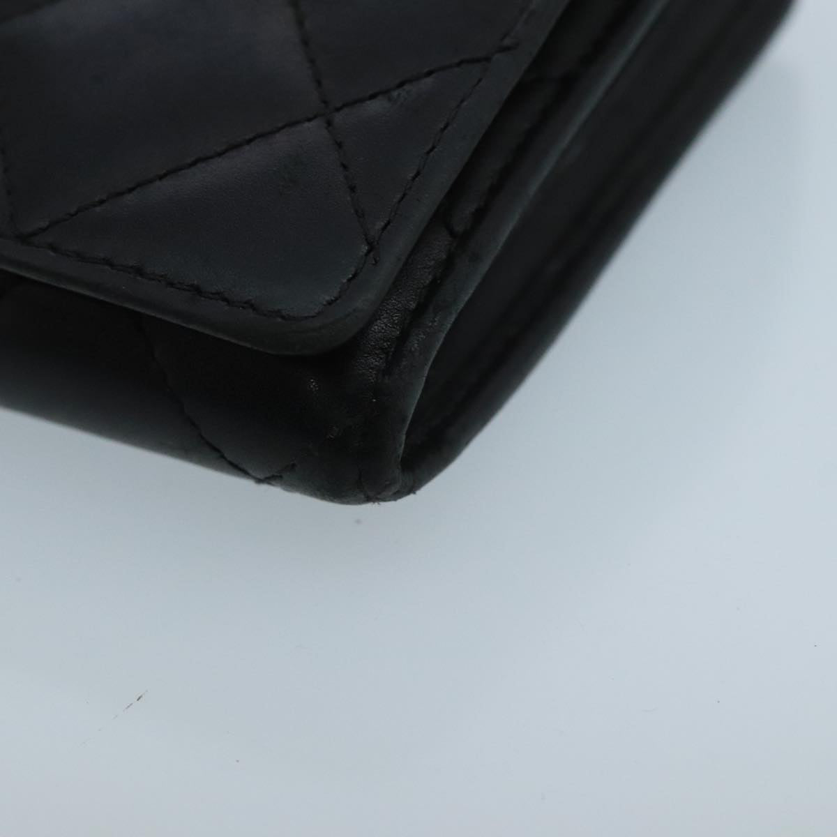 CHANEL Cambon Line Long Wallet Leather Black Silver CC yk16124