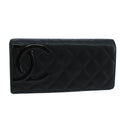 CHANEL Cambon Line Long Wallet Leather Black Silver CC yk16124