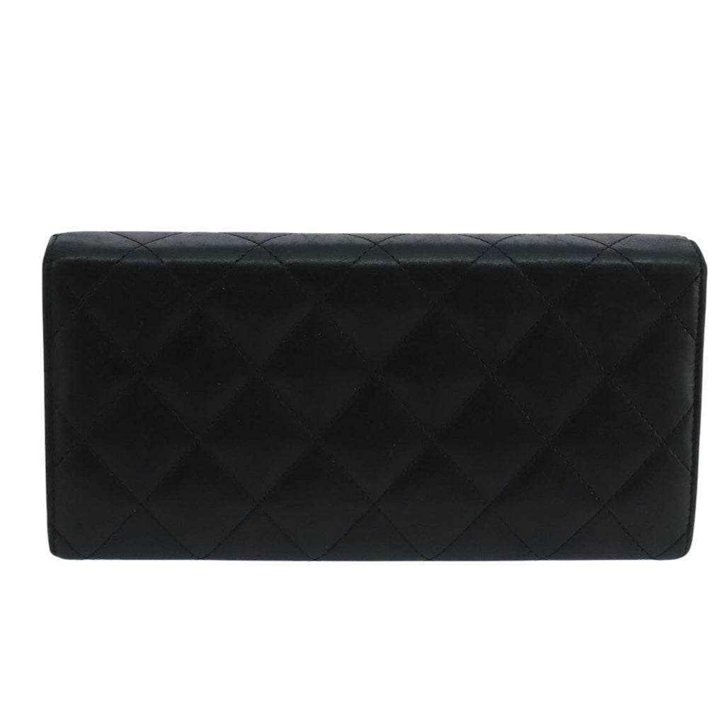 CHANEL Cambon Line Long Wallet Leather Black Silver CC yk16124