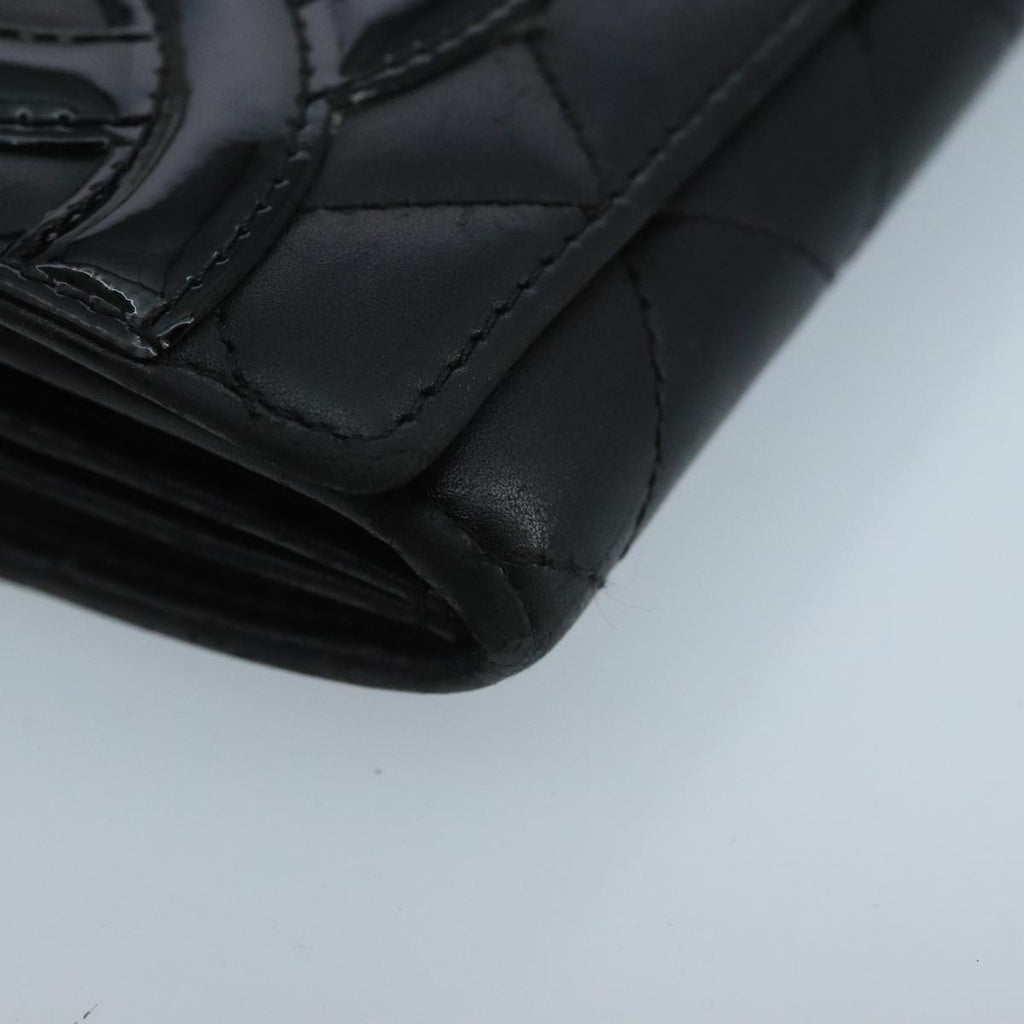 CHANEL Cambon Line Long Wallet Leather Black Silver CC yk16124