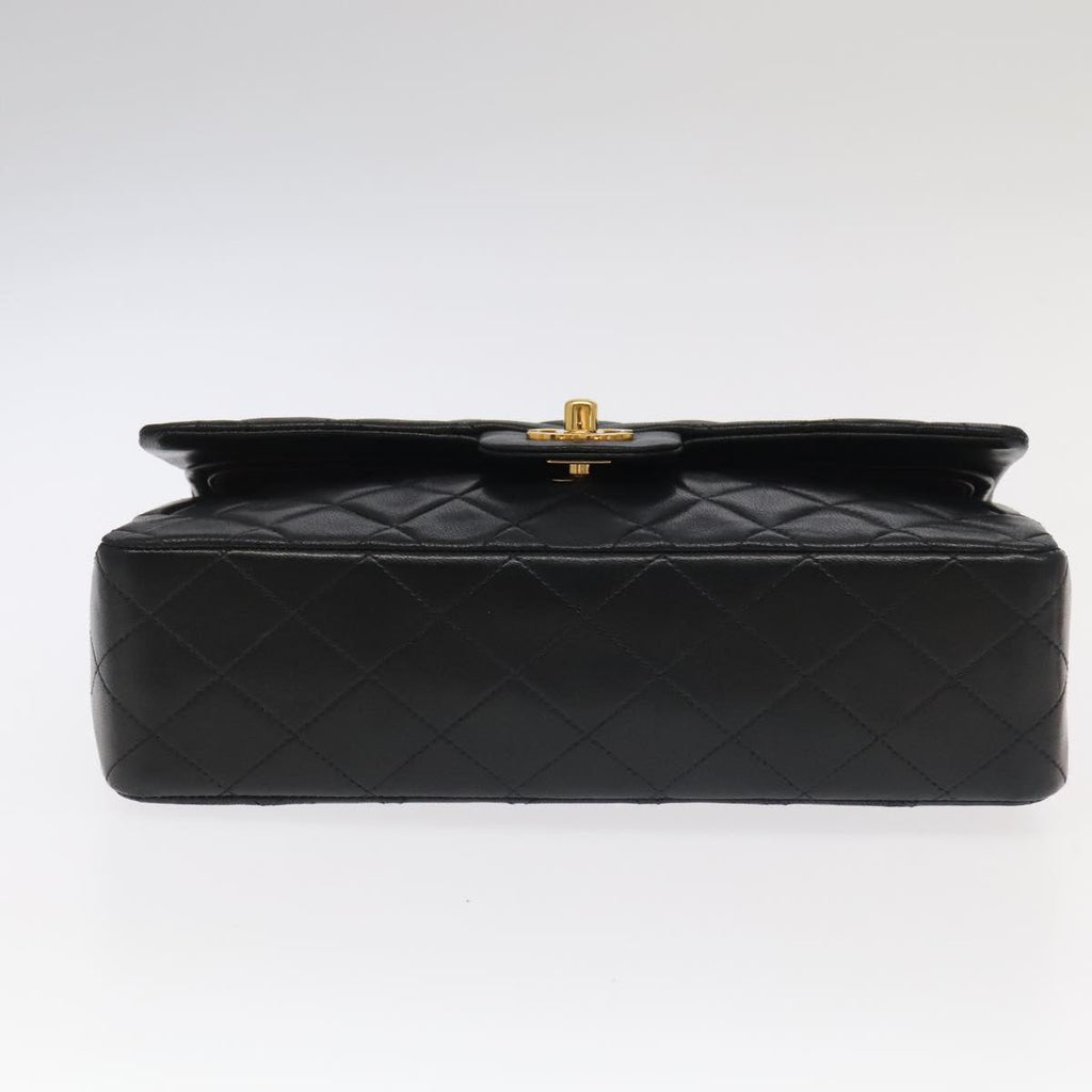 CHANEL Matelasse 25 Double Flap Hand Bag Lamb Skin Black Gold CC yk16193A